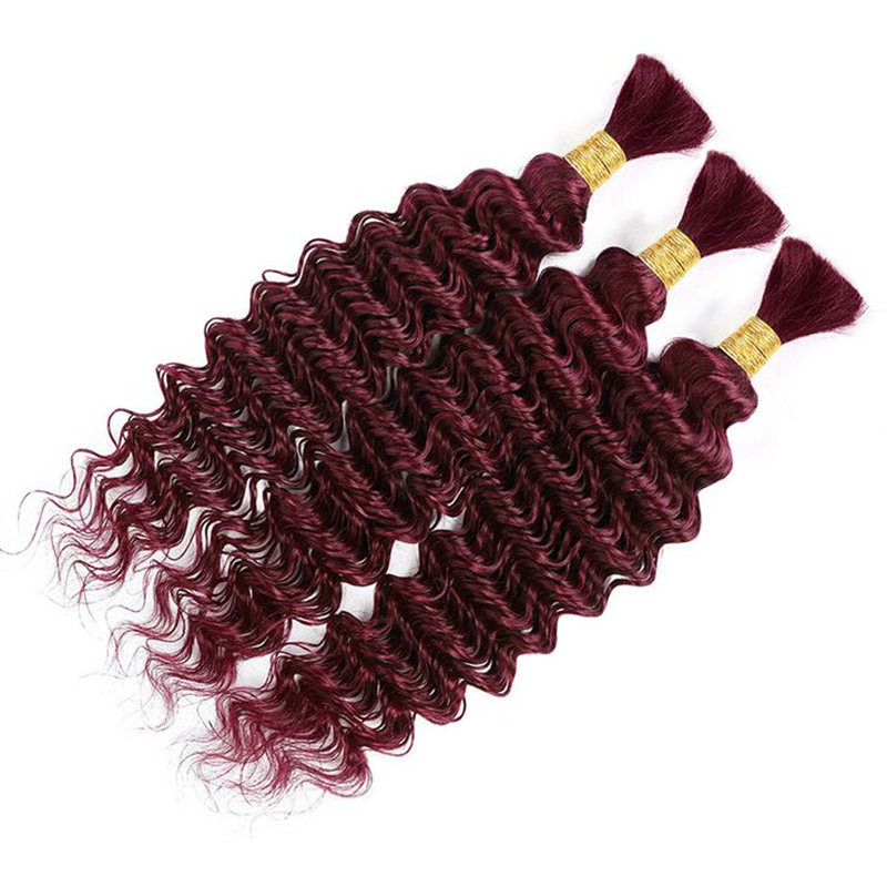 QVR Burgundy 99J Deep Wave Bulk Human Hair No Weft Boho Hair For Braiding
