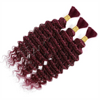 QVR Burgundy 99J Deep Wave Bulk Human Hair No Weft Boho Hair For Braiding