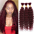QVR Burgundy 99J Deep Wave Bulk Human Hair No Weft Boho Hair For Braiding