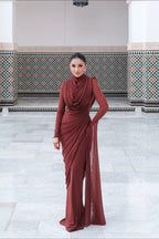 Sophisticated Terracotta Pleated Maxi Dress