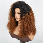 QVR Glueless Ombre Brown Twist Curly Half Wig with Black Roots 250% Density Human Hair Wig #T1B/30 Wear Go Flip Over Wig