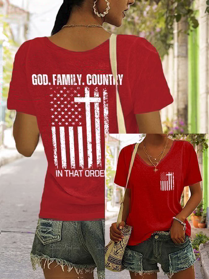 Women's God Family Country In That Order Print T-Shirt