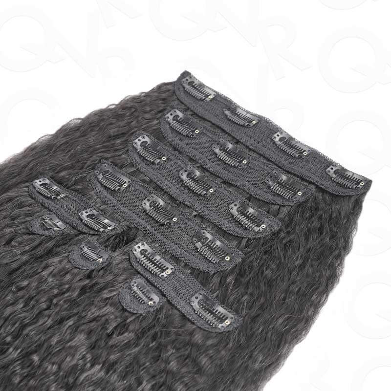 QVR Thick 9PCS Weft Clip In Hair Extensions 5PCS Volumizer Kinky Straight Clip In Human Hair