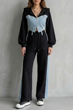 Arlo – Denim Splice – Two-Piece Hoodie & Sweatpant Set