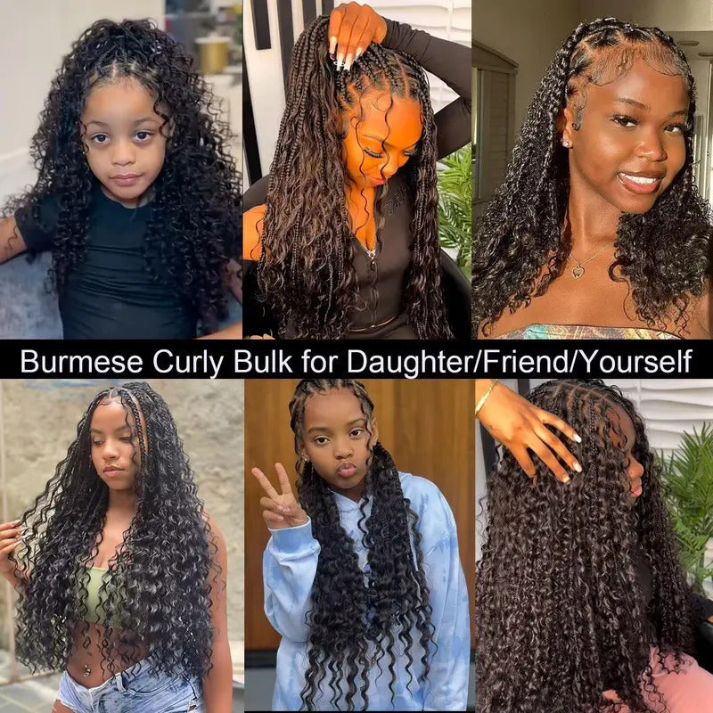 QVR Bora Bora Braids Burmese Curly Bulk 100% Human Hair Extensions For Bohemian Knotless Braids