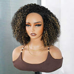 QVR Ombre Ash Blonde Short Cut Curly Wig Glueless Side Part Wig Beginner Friendly