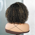 QVR Honey Blonde Highlight Short Cut Curly Wig Glueless Side Part Wig Beginner Friendly