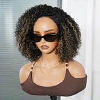 QVR Honey Blonde Highlight Short Cut Curly Wig Glueless Side Part Wig Beginner Friendly