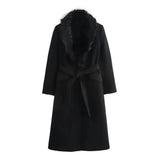 Women's Long Sleeve Lapel Single Breasted Coat with Belt Pocket - Warm Winter & Autumn Outerwear