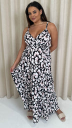 CurveWow Wrap Bust Maxi Dress Black Vintage Floral