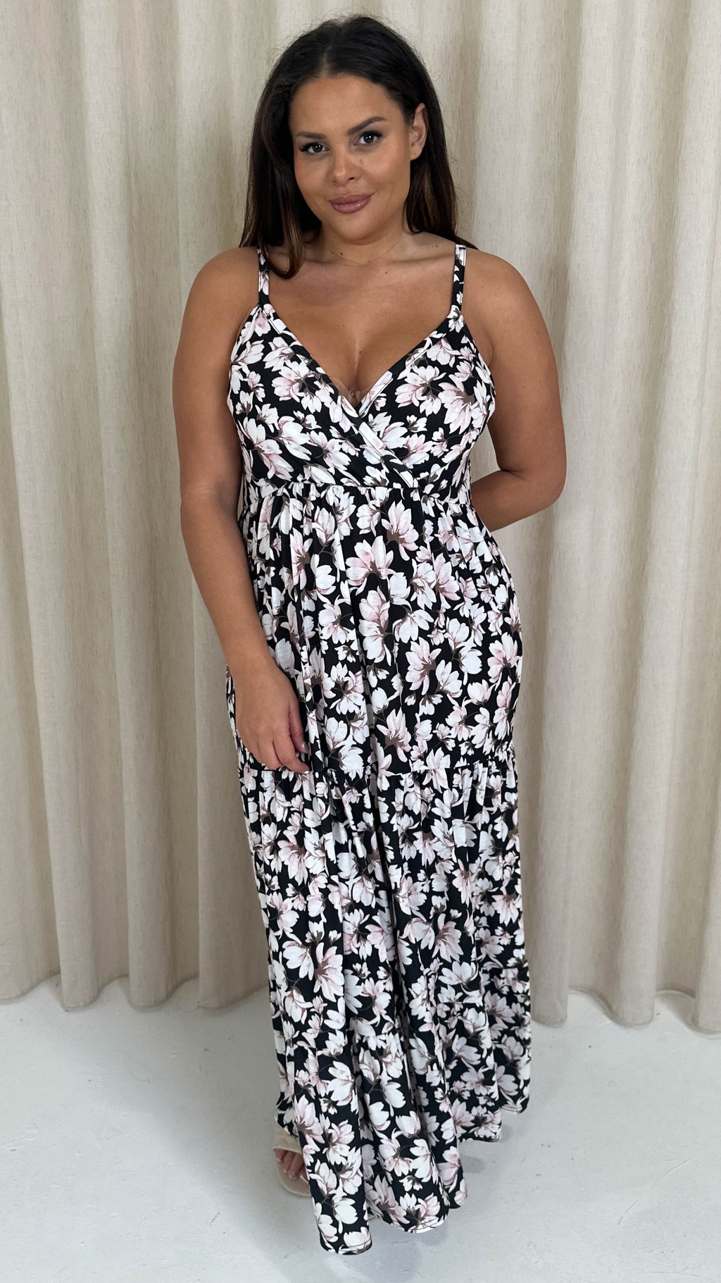 CurveWow Wrap Bust Maxi Dress Black Vintage Floral