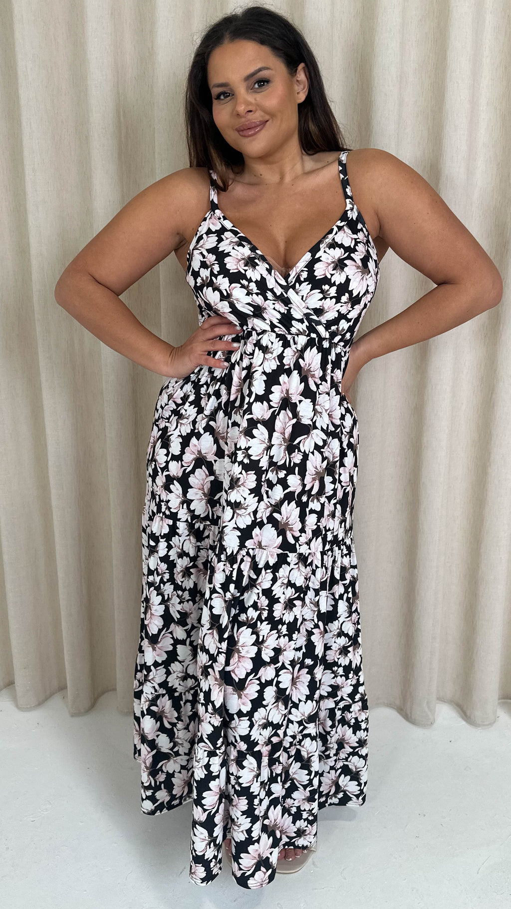 CurveWow Wrap Bust Maxi Dress Black Vintage Floral