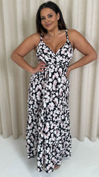 CurveWow Wrap Bust Maxi Dress Black Vintage Floral