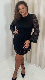 CurveWow Floral Lace Shift Dress Black