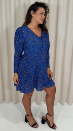 CurveWow Tie Front Mini Dress Blue Animal