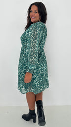 CurveWow Drop Waist Mini Dress Green Leopard