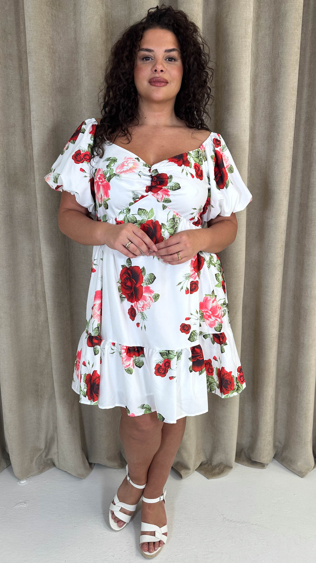 CurveWow Milkmaid Mini Dress Red & Pink