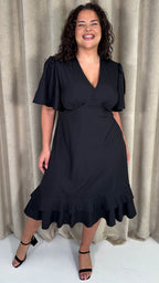 CurveWow Frill Hem Midi Dress Black