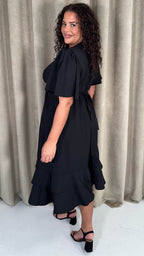 CurveWow Frill Hem Midi Dress Black