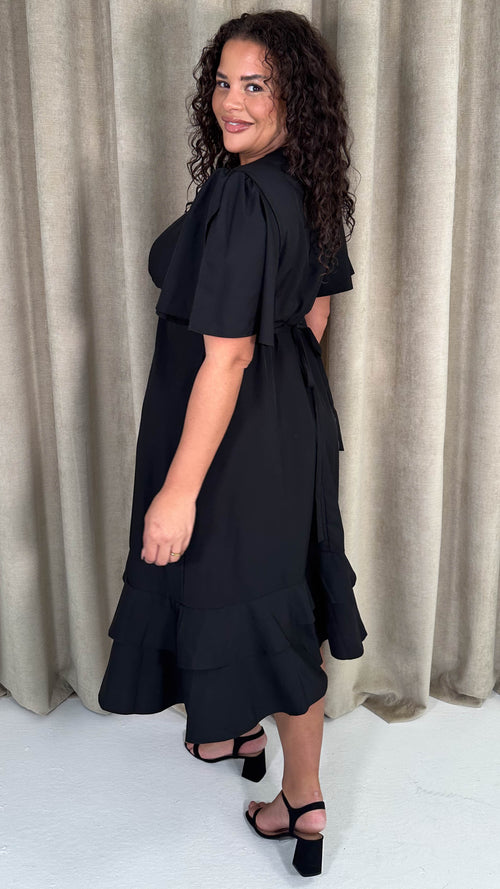 CurveWow Frill Hem Midi Dress Black