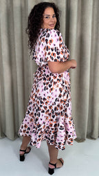 CurveWow Frill Hem Midi Dress Pink Animal