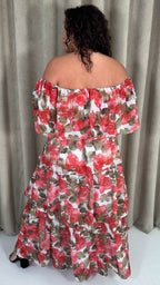 CurveWow Bardot Layered Maxi Dress Red