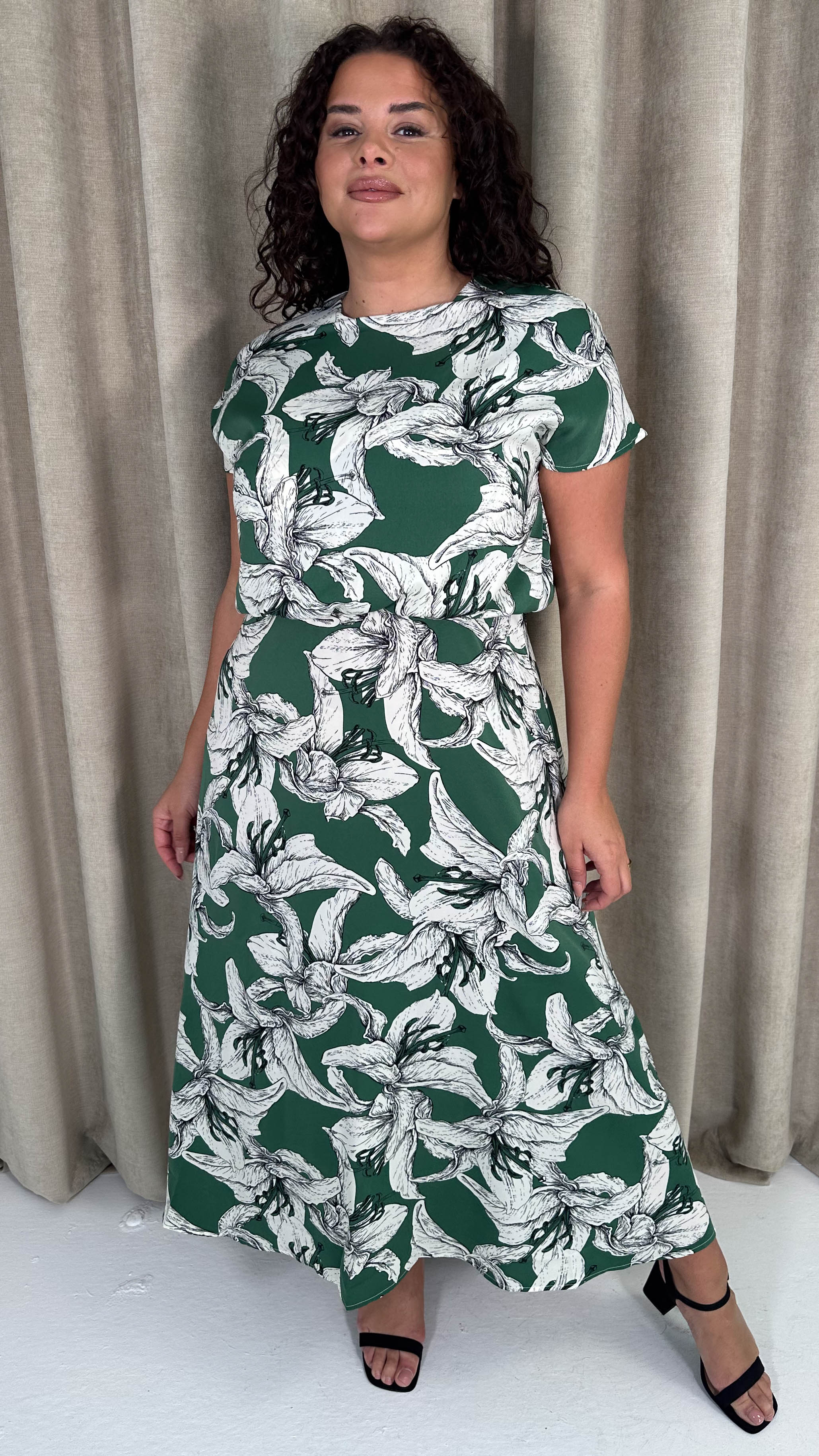 CurveWow Blouson Top Midaxi Dress Green Lily