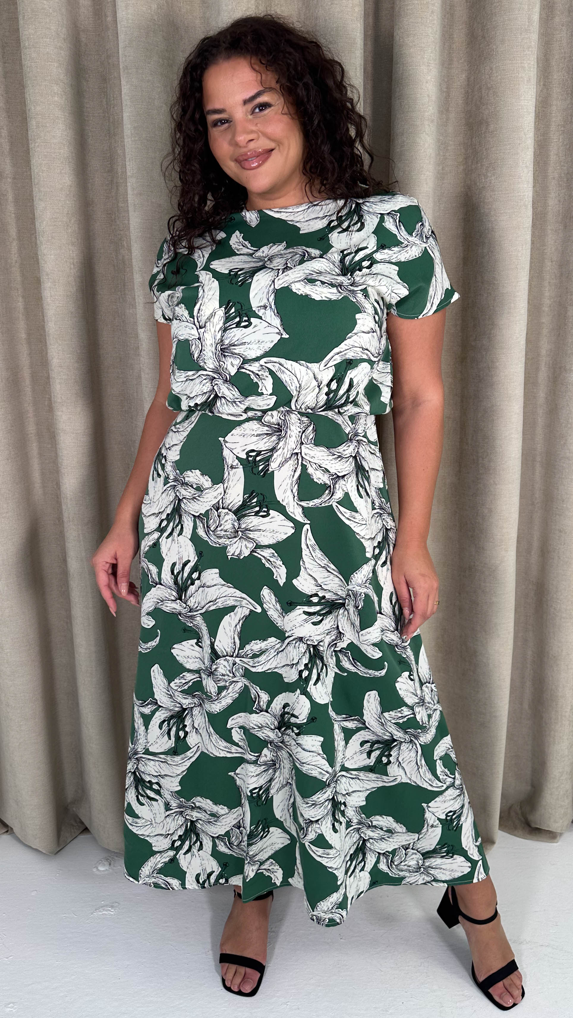 CurveWow Blouson Top Midaxi Dress Green Lily