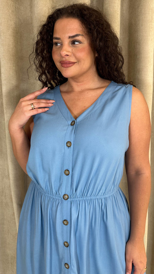 CurveWow Button Front Sundress Blue
