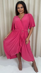 CurveWow D Ring Belted Wrap Dress Pink