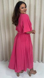CurveWow D Ring Belted Wrap Dress Pink