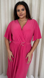 CurveWow D Ring Belted Wrap Dress Pink