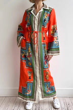 Long-Sleeve Linen Waist Dress