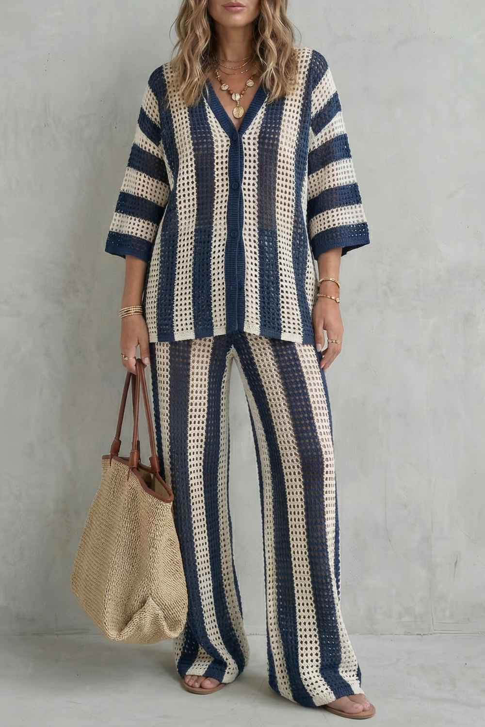 Evarisse – Striped crochet texture – Summer co-ord set