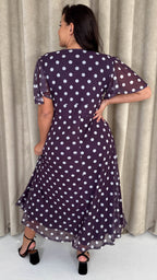 CurveWow Mesh Angel Sleeve Dress Plum Spot