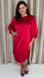 CurveWow Balloon Sleeve Shift Dress Red
