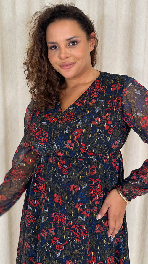 CurveWow Foil Midaxi Dress Multi Floral