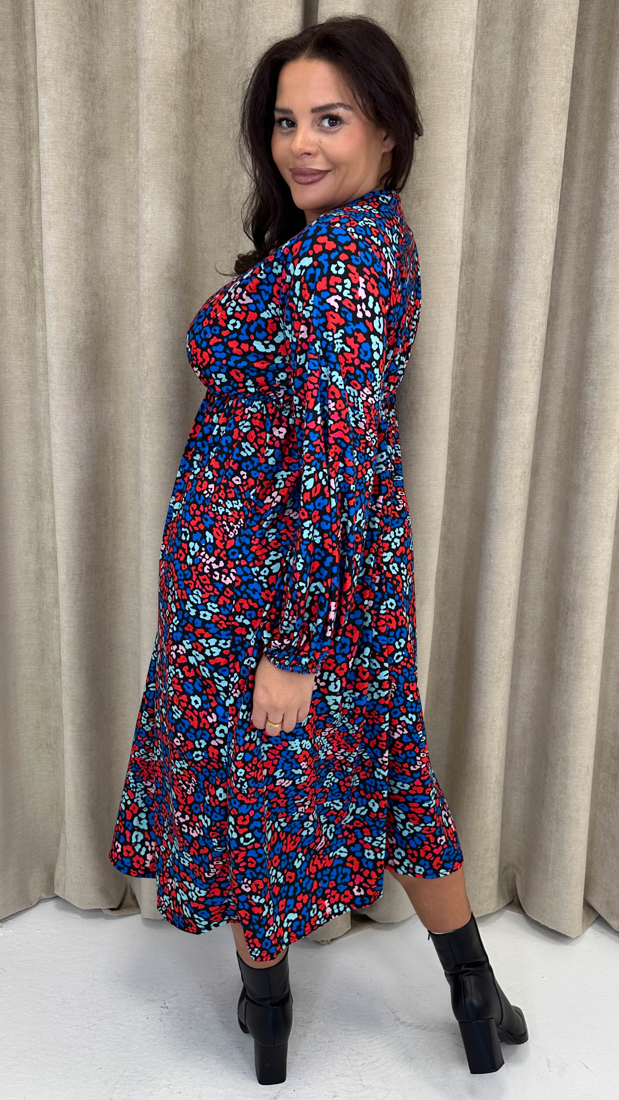 CurveWow Wrap Balloon Sleeve Midaxi Dress Leopard