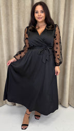 CurveWow Mesh Detail Wrap Midaxi Dress Black