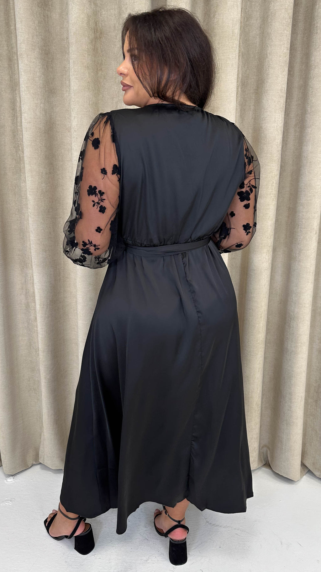 CurveWow Mesh Detail Wrap Midaxi Dress Black