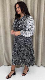 CurveWow Spliced Cowl Neck Pleated Midi Dress Mono Animal