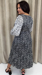 CurveWow Spliced Cowl Neck Pleated Midi Dress Mono Animal