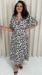 CurveWow Petite Wrap Angel Sleeve Dress Leopard