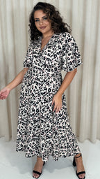 CurveWow Petite Wrap Angel Sleeve Dress Leopard