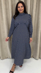 CurveWow High Neck Polka Maxi Dress Navy