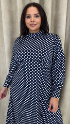 CurveWow High Neck Polka Maxi Dress Navy