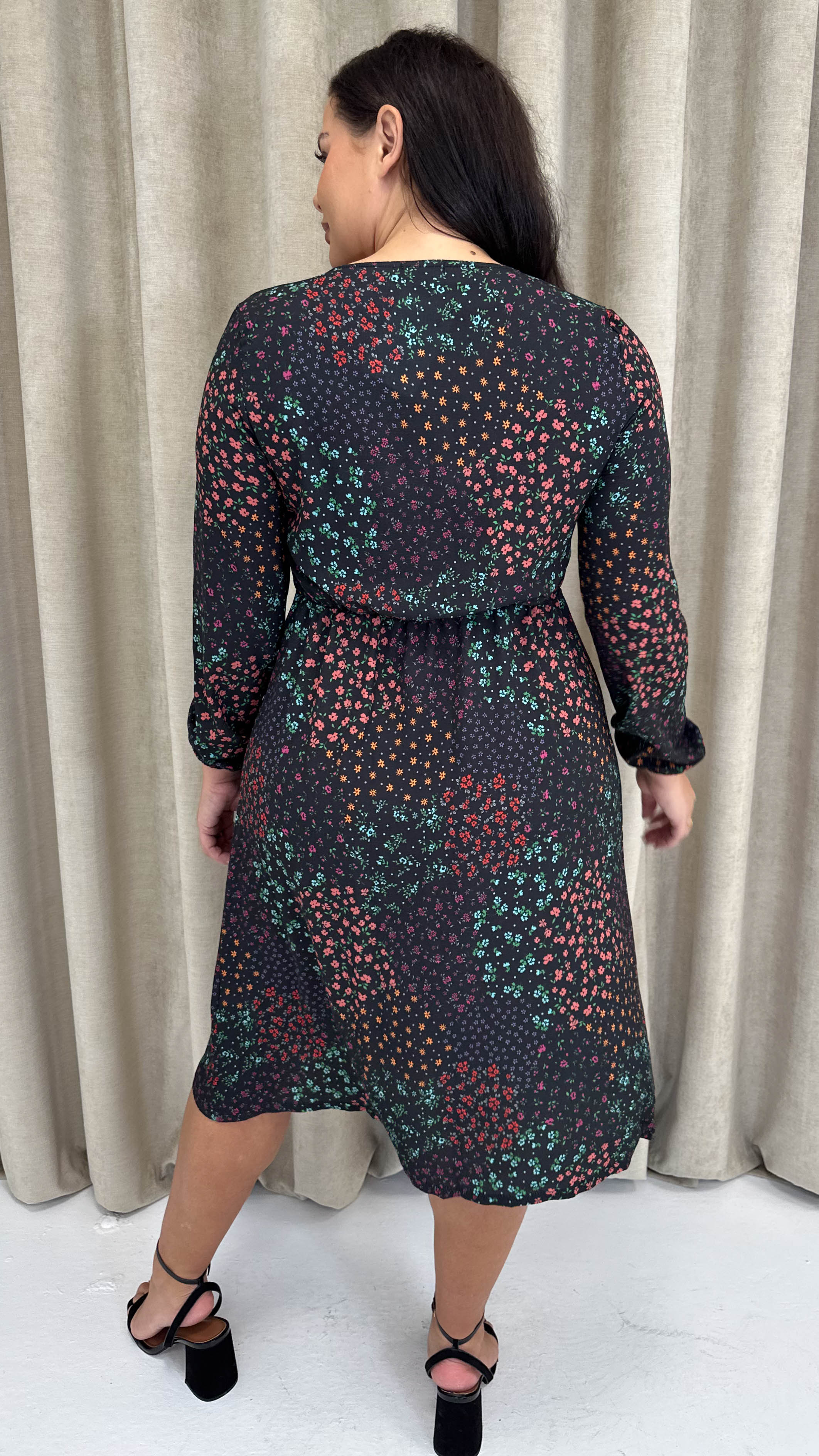 CurveWow Woven Button Front Dress Patchwork Floral