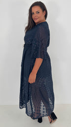 CurveWow Flared Sleeve Maxi Dress Navy Spot