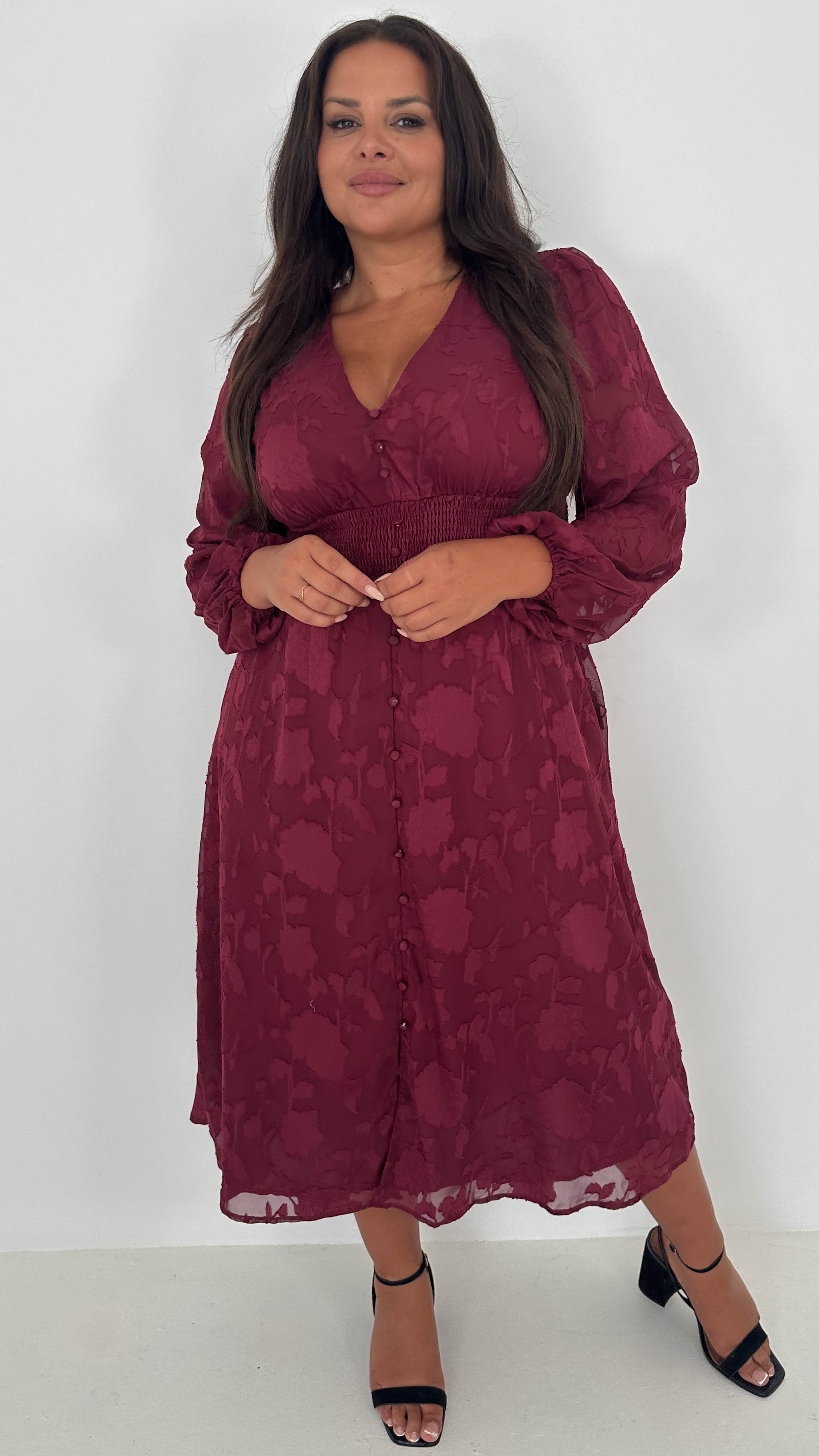 CurveWow Davore V-Neck Button Front Dress Wine