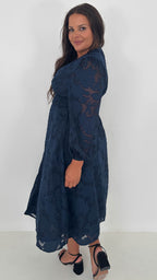 CurveWow Davore V-Neck Button Front Dress Navy